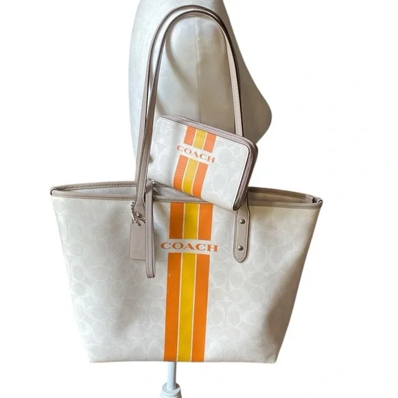 Coach | Bags | Coach White And Orange Modern Tote | Poshmark display picture 1